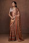 Buy_Dressfolk_Gold Tissue Woven Stripe Pattern Saree With Unstitched Blouse Piece _at_Aza_Fashions