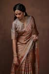 Dressfolk_Gold Tissue Woven Stripe Pattern Saree With Unstitched Blouse Piece _Online