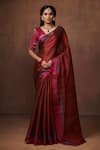 Buy_Dressfolk_Maroon Tissue Plain Handloom Saree With Unstitched Blouse Piece _at_Aza_Fashions