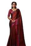 Dressfolk_Maroon Tissue Plain Handloom Saree With Unstitched Blouse Piece _Online_at_Aza_Fashions