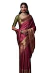 Dressfolk_Pink Tissue Plain Contrast Border Handloom Saree With Unstitched Blouse Piece _Online_at_Aza_Fashions