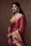 Dressfolk_Pink Tissue Plain Contrast Border Handloom Saree With Unstitched Blouse Piece _at_Aza_Fashions