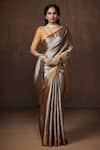 Buy_Dressfolk_Silver Tissue Plain Metallic Handloom Saree With Unstitched Blouse Piece _at_Aza_Fashions