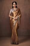 Buy_Dressfolk_Gold Tissue Plain Handloom Metallic Saree With Unstitched Blouse Piece _at_Aza_Fashions