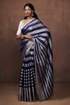 Buy_Dressfolk_Blue Tissue Zari Stripe Dual Tone Pattern Saree With Unstitched Blouse Piece _at_Aza_Fashions