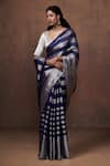 Buy_Dressfolk_Blue Tissue Zari Stripe Dual Tone Pattern Saree With Unstitched Blouse Piece _Online_at_Aza_Fashions