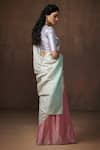 Dressfolk_Silver Tissue Plain Handloom Color Block Saree With Unstitched Blouse Piece _Online_at_Aza_Fashions