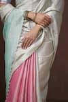 Buy_Dressfolk_Silver Tissue Plain Handloom Color Block Saree With Unstitched Blouse Piece _Online_at_Aza_Fashions