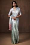 Buy_Dressfolk_Silver Tissue Plain Handwoven Two Tone Saree With Unstitched Blouse Piece _at_Aza_Fashions