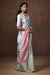 Dressfolk_Silver Tissue Plain Handwoven Two Tone Saree With Unstitched Blouse Piece _Online_at_Aza_Fashions