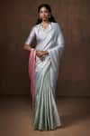 Buy_Dressfolk_Silver Tissue Plain Handwoven Two Tone Saree With Unstitched Blouse Piece _Online_at_Aza_Fashions