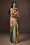 Shop_Dressfolk_Multi Color Tissue Plain Handwoven Block Saree With Unstitched Blouse Piece 