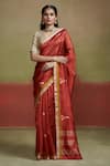 Buy_Dressfolk_Red Silk Woven Bird Motif Pattern Saree With Unstitched Blouse Piece _at_Aza_Fashions