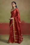 Shop_Dressfolk_Red Silk Woven Bird Motif Pattern Saree With Unstitched Blouse Piece _Online_at_Aza_Fashions