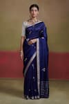 Buy_Dressfolk_Blue Silk Woven Floral Motif Pattern Saree With Unstitched Blouse Piece _at_Aza_Fashions