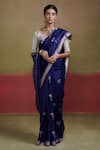 Buy_Dressfolk_Blue Silk Woven Floral Motif Pattern Saree With Unstitched Blouse Piece _Online_at_Aza_Fashions