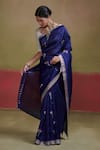 Shop_Dressfolk_Blue Silk Woven Floral Motif Pattern Saree With Unstitched Blouse Piece _Online_at_Aza_Fashions