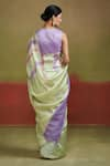 Shop_Dressfolk_Green Silk Stripe Triple Tone Pattern Saree With Unstitched Blouse Piece _at_Aza_Fashions