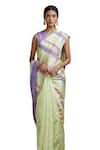 Buy_Dressfolk_Green Silk Stripe Triple Tone Pattern Saree With Unstitched Blouse Piece _Online_at_Aza_Fashions