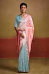 Buy_Dressfolk_Pink Silk Plain Ombre Saree With Unstitched Blouse Piece _at_Aza_Fashions