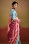 Shop_Dressfolk_Pink Silk Plain Ombre Saree With Unstitched Blouse Piece _Online_at_Aza_Fashions