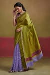 Shop_Dressfolk_Green Silk Plain Handwoven Two Tone Saree And Unstitched Blouse Piece Set _Online_at_Aza_Fashions