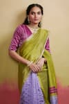 Buy_Dressfolk_Green Silk Plain Handwoven Two Tone Saree And Unstitched Blouse Piece Set 