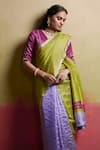 Shop_Dressfolk_Green Silk Plain Handwoven Two Tone Saree And Unstitched Blouse Piece Set 