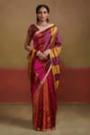 Buy_Dressfolk_Orange Silk Woven Stripe Broad Pattern Saree With Unstitched Blouse Piece _at_Aza_Fashions