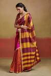 Dressfolk_Orange Silk Woven Stripe Broad Pattern Saree With Unstitched Blouse Piece _Online_at_Aza_Fashions