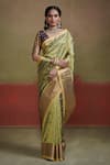 Buy_Dressfolk_Green Silk Contrast Border Handwoven Saree With Unstitched Blouse Piece _at_Aza_Fashions