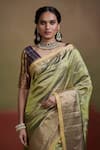 Buy_Dressfolk_Green Silk Contrast Border Handwoven Saree With Unstitched Blouse Piece _Online_at_Aza_Fashions