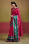 Buy_Dressfolk_Pink Silk Woven Stripe Tonal Pattern Saree With Unstitched Blouse Piece _Online_at_Aza_Fashions