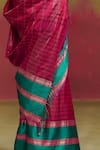 Shop_Dressfolk_Pink Silk Woven Stripe Tonal Pattern Saree With Unstitched Blouse Piece _Online_at_Aza_Fashions