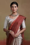 Dressfolk_Silver Tissue Woven Mirza Zari Work Saree With Unstitched Blouse Piece _Online_at_Aza_Fashions