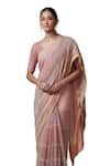 Dressfolk_Gold Linen Woven Handloom Saree With Unstitched Blouse Piece _Online_at_Aza_Fashions