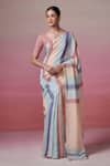 Buy_Dressfolk_Blue Linen Woven Stripe Pattern Saree With Unstitched Blouse Piece _at_Aza_Fashions