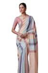 Dressfolk_Blue Linen Woven Stripe Pattern Saree With Unstitched Blouse Piece _Online_at_Aza_Fashions