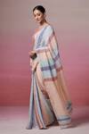 Shop_Dressfolk_Blue Linen Woven Stripe Pattern Saree With Unstitched Blouse Piece _Online_at_Aza_Fashions