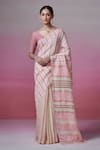 Buy_Dressfolk_Pink Linen Woven Striped Saree With Unstitched Blouse Piece _at_Aza_Fashions