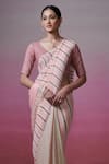 Buy_Dressfolk_Pink Linen Woven Striped Saree With Unstitched Blouse Piece _Online_at_Aza_Fashions