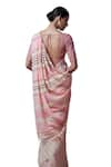 Dressfolk_Pink Linen Woven Striped Saree With Unstitched Blouse Piece _at_Aza_Fashions