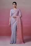 Buy_Dressfolk_Pink Linen Woven Stripe Pattern Saree With Unstitched Blouse Piece _at_Aza_Fashions