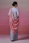 Shop_Dressfolk_Pink Linen Woven Stripe Pattern Saree With Unstitched Blouse Piece _at_Aza_Fashions