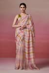 Buy_Dressfolk_Pink Linen Woven Saree With Unstitched Blouse Piece _at_Aza_Fashions