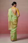 Shop_Dressfolk_Green Linen Woven Metallic Zari Border Saree With Unstitched Blouse Piece _at_Aza_Fashions