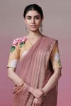 Dressfolk_Pink Linen Woven Dream Metallic Zari Work Saree With Unstitched Blouse Piece _at_Aza_Fashions