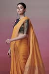 Buy_Dressfolk_Yellow Linen Woven Sunshine Saree With Unstitched Blouse Piece _Online_at_Aza_Fashions