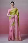 Buy_Dressfolk_Green Linen Woven Splendor Saree With Unstitched Blouse Piece _at_Aza_Fashions