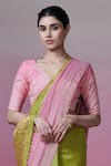 Dressfolk_Green Linen Woven Splendor Saree With Unstitched Blouse Piece _Online_at_Aza_Fashions